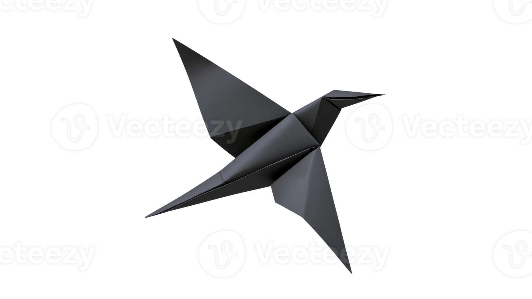 Elegant origami creation of a black bird in flight png