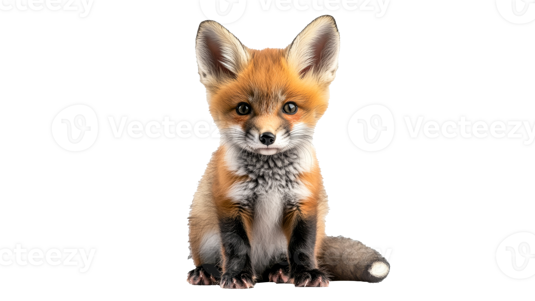 Cute young fox sitting calmly in a bright setting png