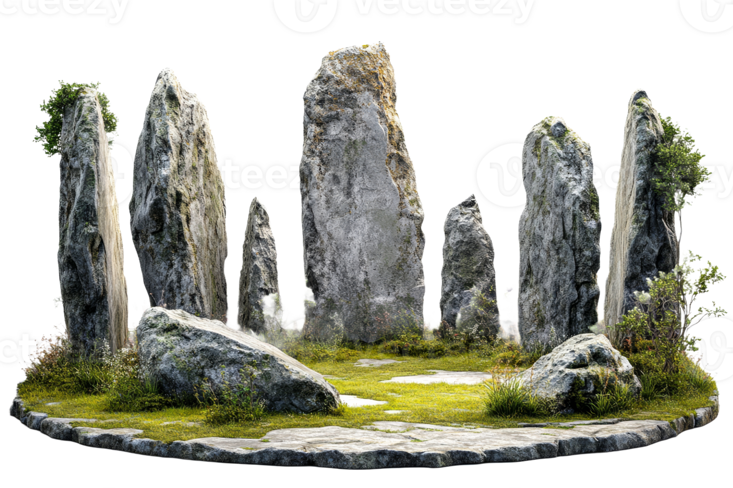 Ancient stone circle with lush greenery around png