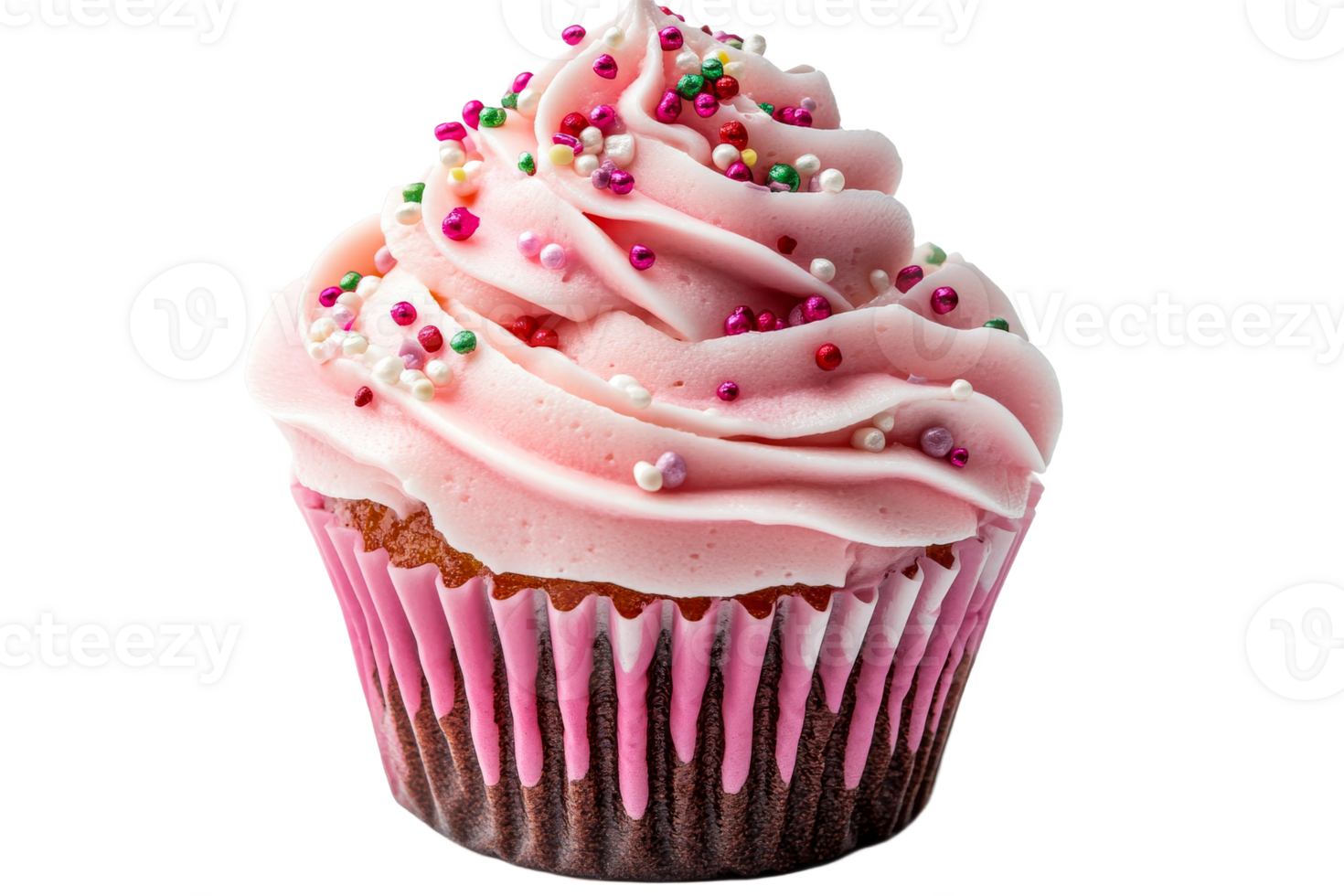 Pink cupcake with frosting and sprinkles png