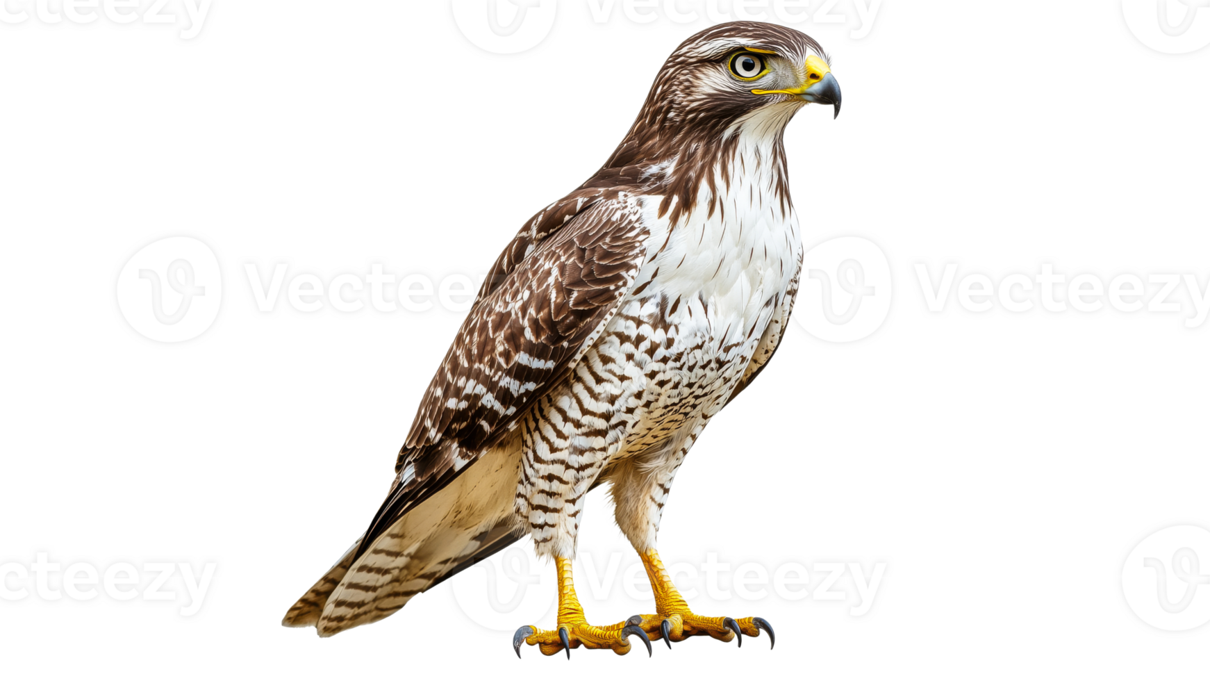 A striking hawk stands majestically with keen eyes png