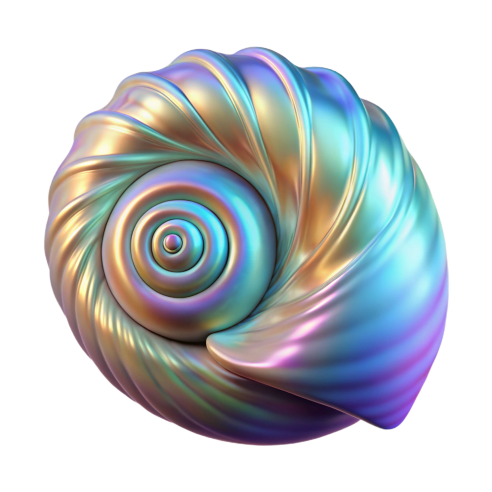 elegant vintage Holographic Seashell Isolated with Spiral Pattern premium png