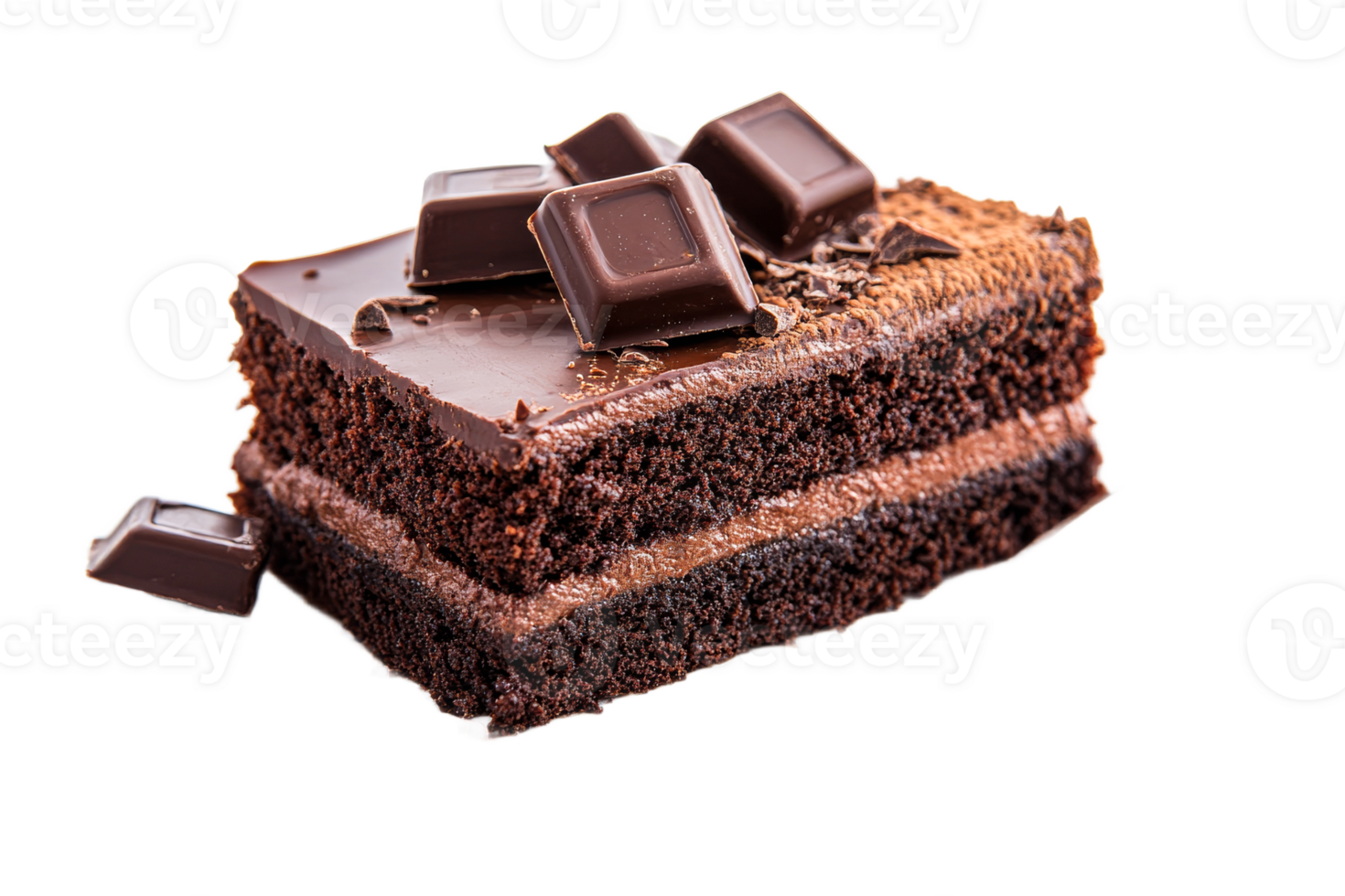 Decadent chocolate cake slice with rich layers png