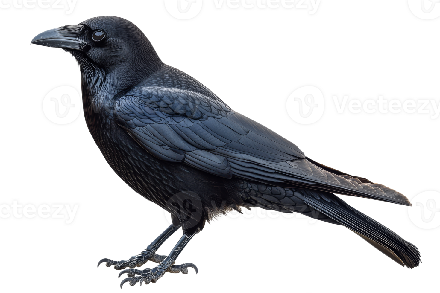 Black raven perched with majestic feathers png