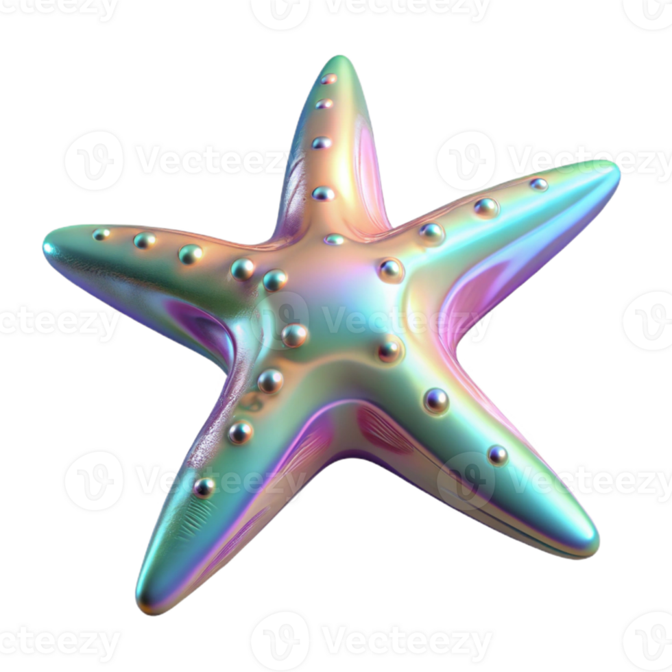 beautiful artistic Holographic Starfish Isolated with Five Arms png