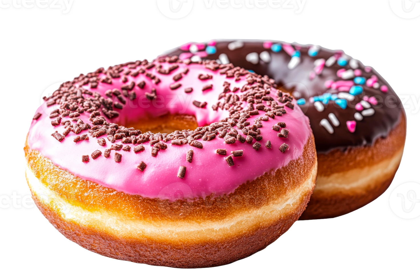 Delicious donuts in pink and chocolate glaze png
