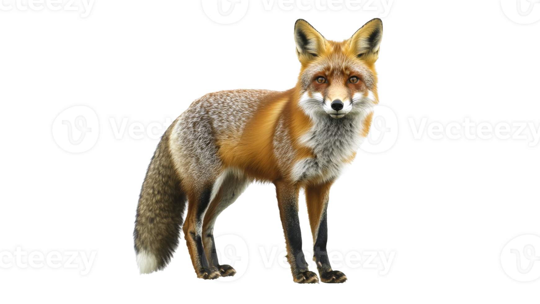 Red fox standing on white background png