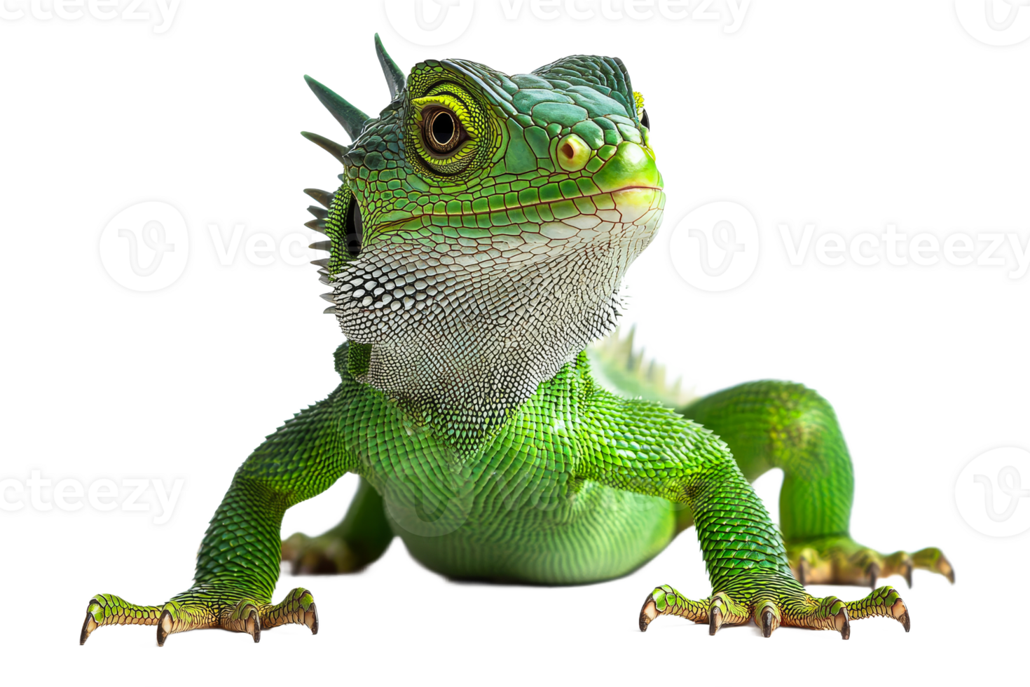 Green lizard resting on a flat surface png