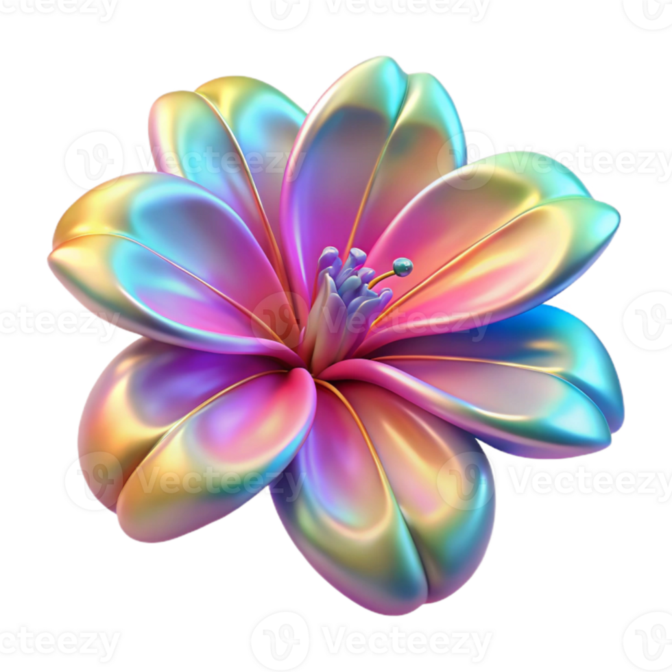 elegant classic Holographic Tropical Flowers Isolated with Vibrant Colors professional png