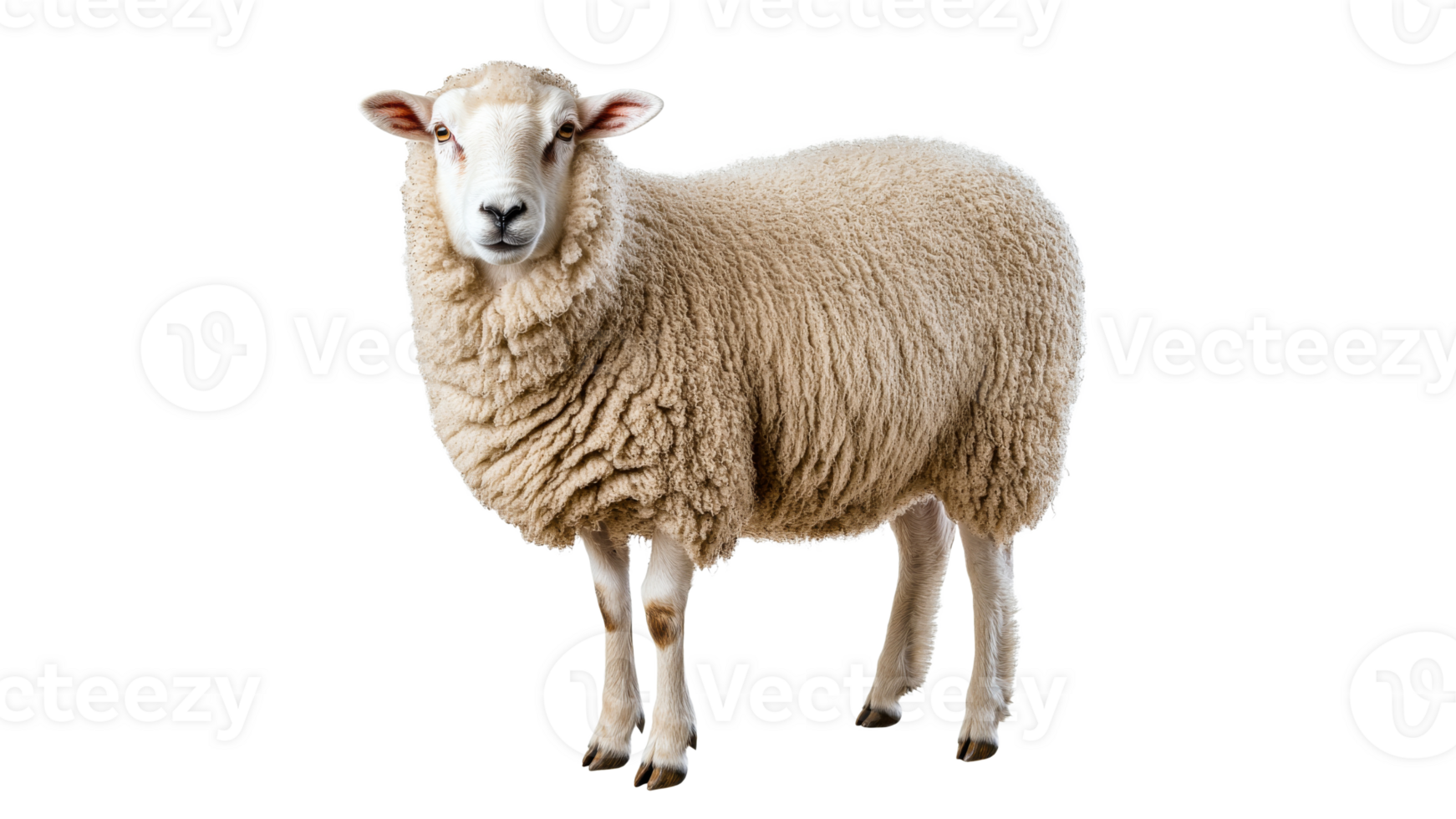 Sheep standing calmly in a bright setting isolated cut out transparent background png