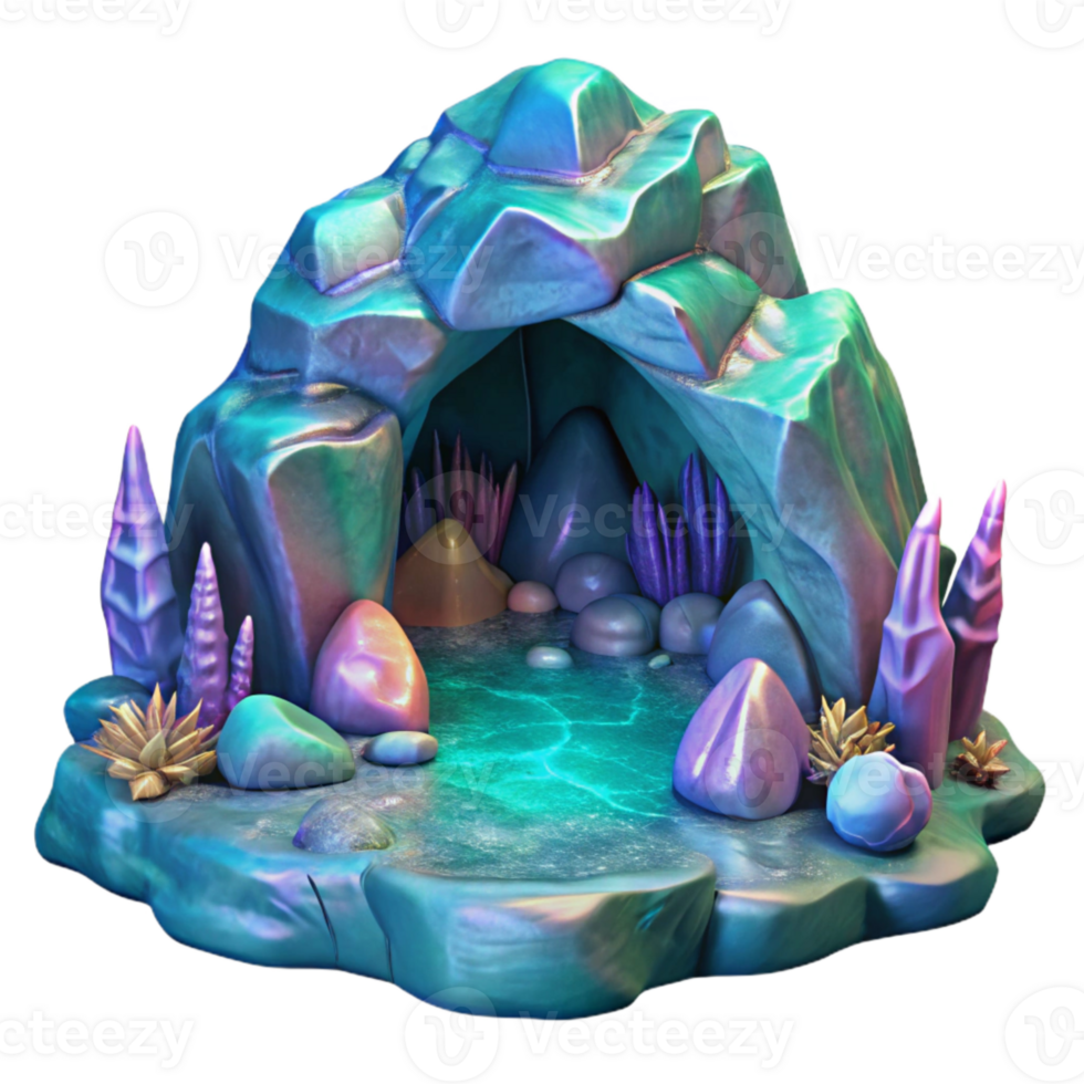 beautiful minimalist Holographic Underwater Cave Isolated with Rock Formation high resolution png
