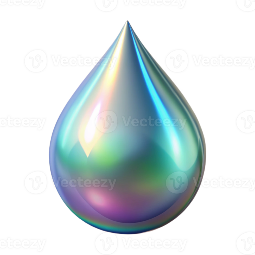 extraordinary creative Holographic Water Droplet Transparent Background authentic png