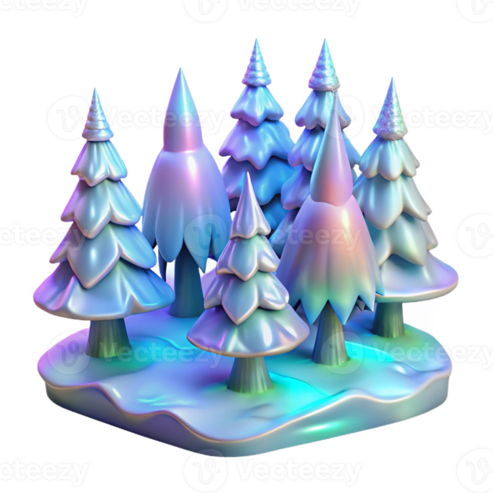 serene artistic Holographic Winter Forest Isolated with Snow-covered Trees png