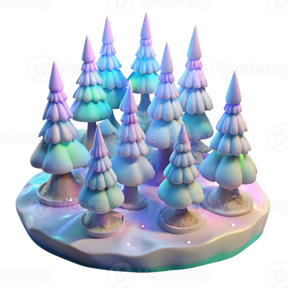 stunning vintage Holographic Winter Forest Isolated with Snow-covered Trees high resolution png
