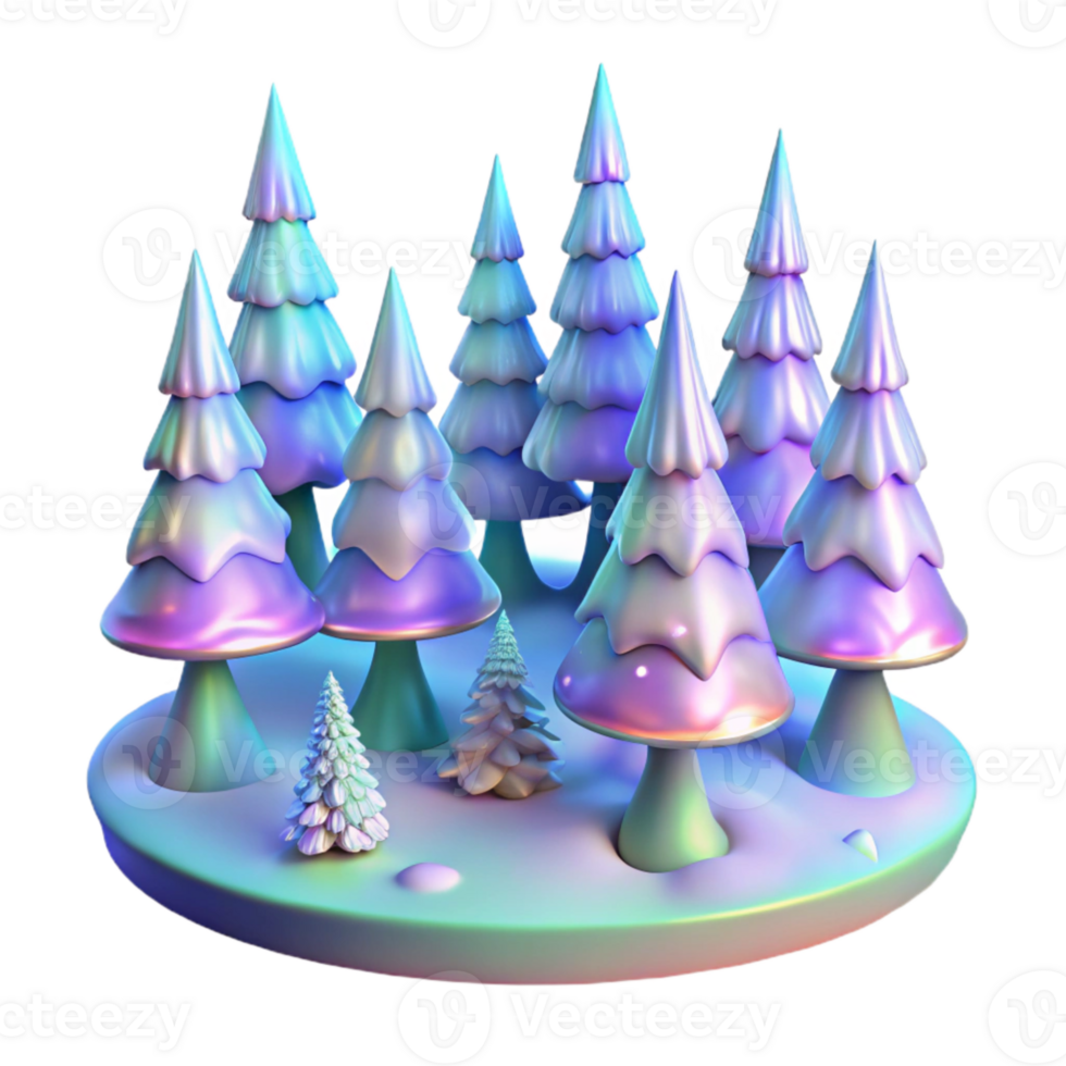 beautiful minimalist Holographic Winter Forest Isolated with Snow-covered Trees exclusive png