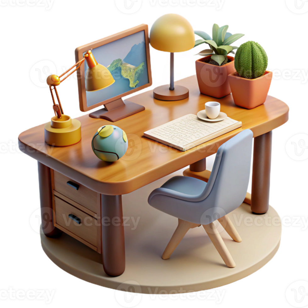 wonderful rustic Home Office Desk with Window View Isolated high quality png