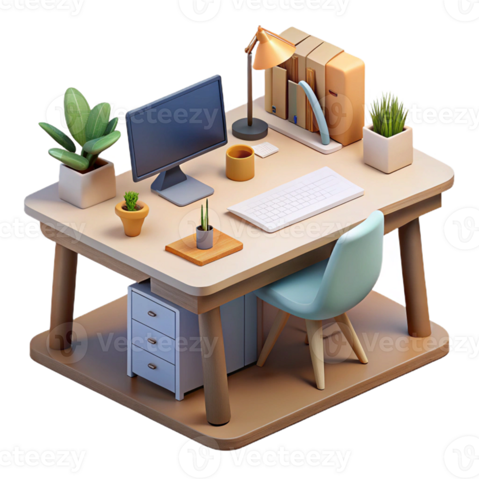 magnificent contemporary Home Office Desk with Window View Isolated authentic png