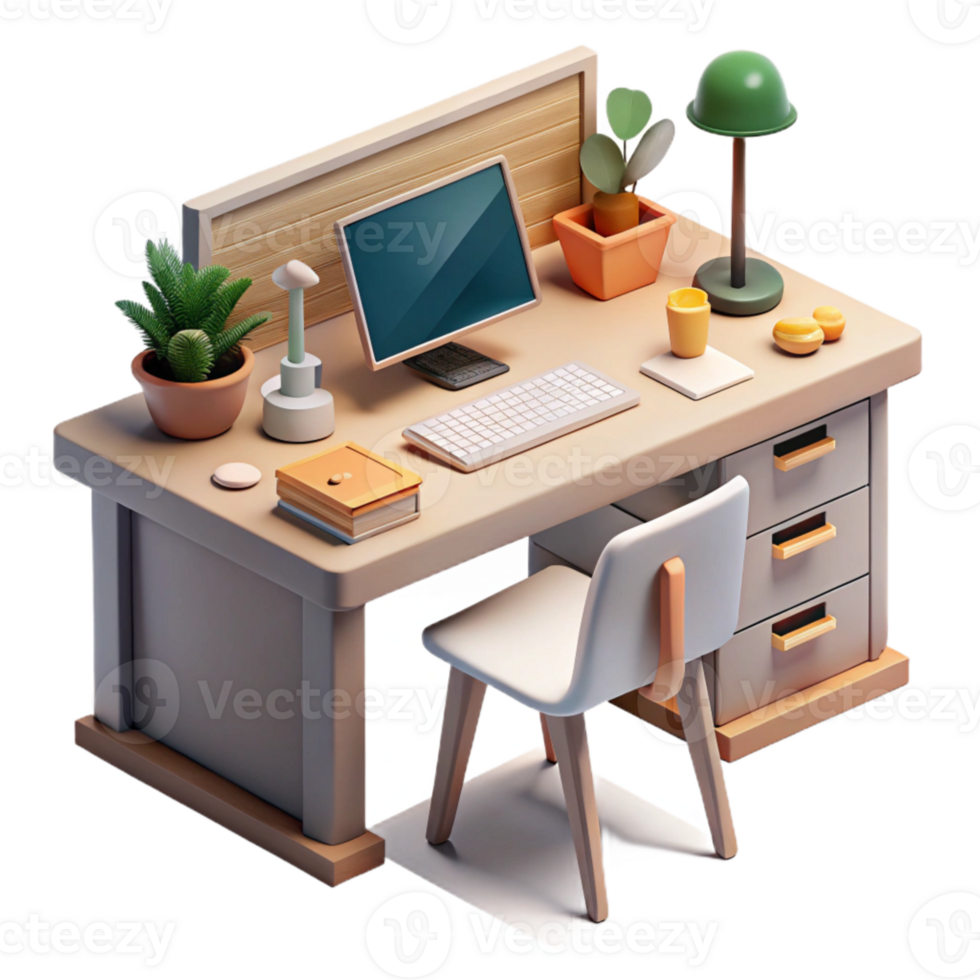 beautiful traditional Home Office Desk with Window View Isolated premium png