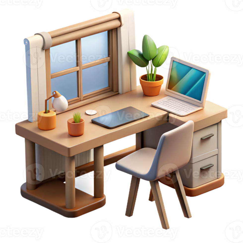 wonderful abstract Home Office Desk with Window View Isolated original png