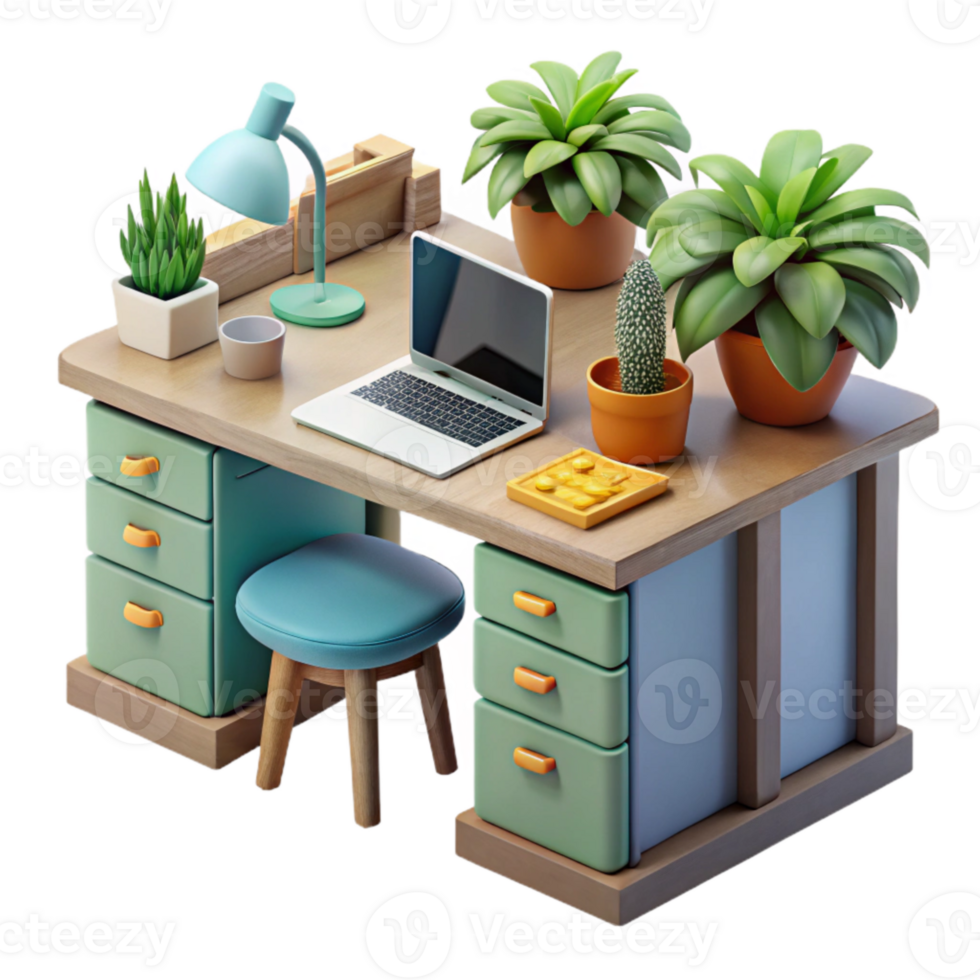 stunning rustic Home Office Desk with Window View Isolated original png