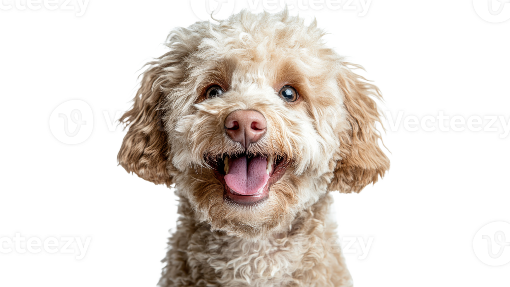 Happy dog with curly fur posing for a portrait png