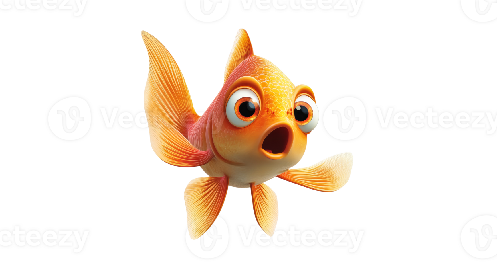 Excited cartoon fish swim by day png