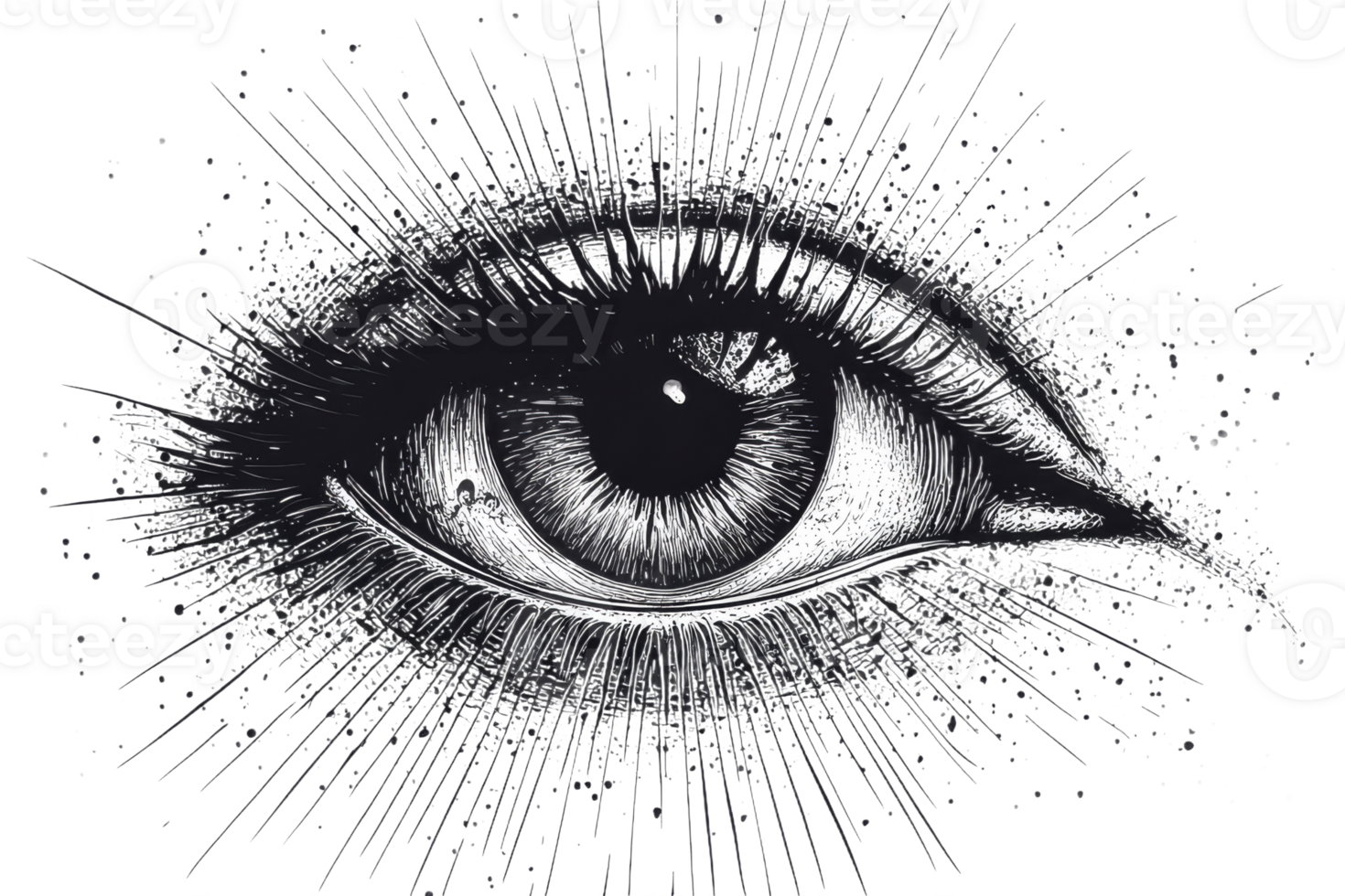 Intricate black and white eye illustration png