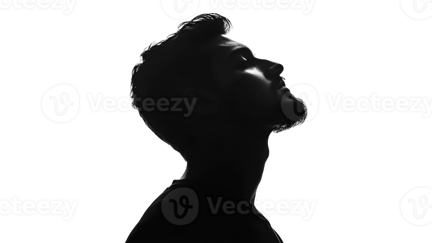 Thoughtful man gazing upward silhouette png