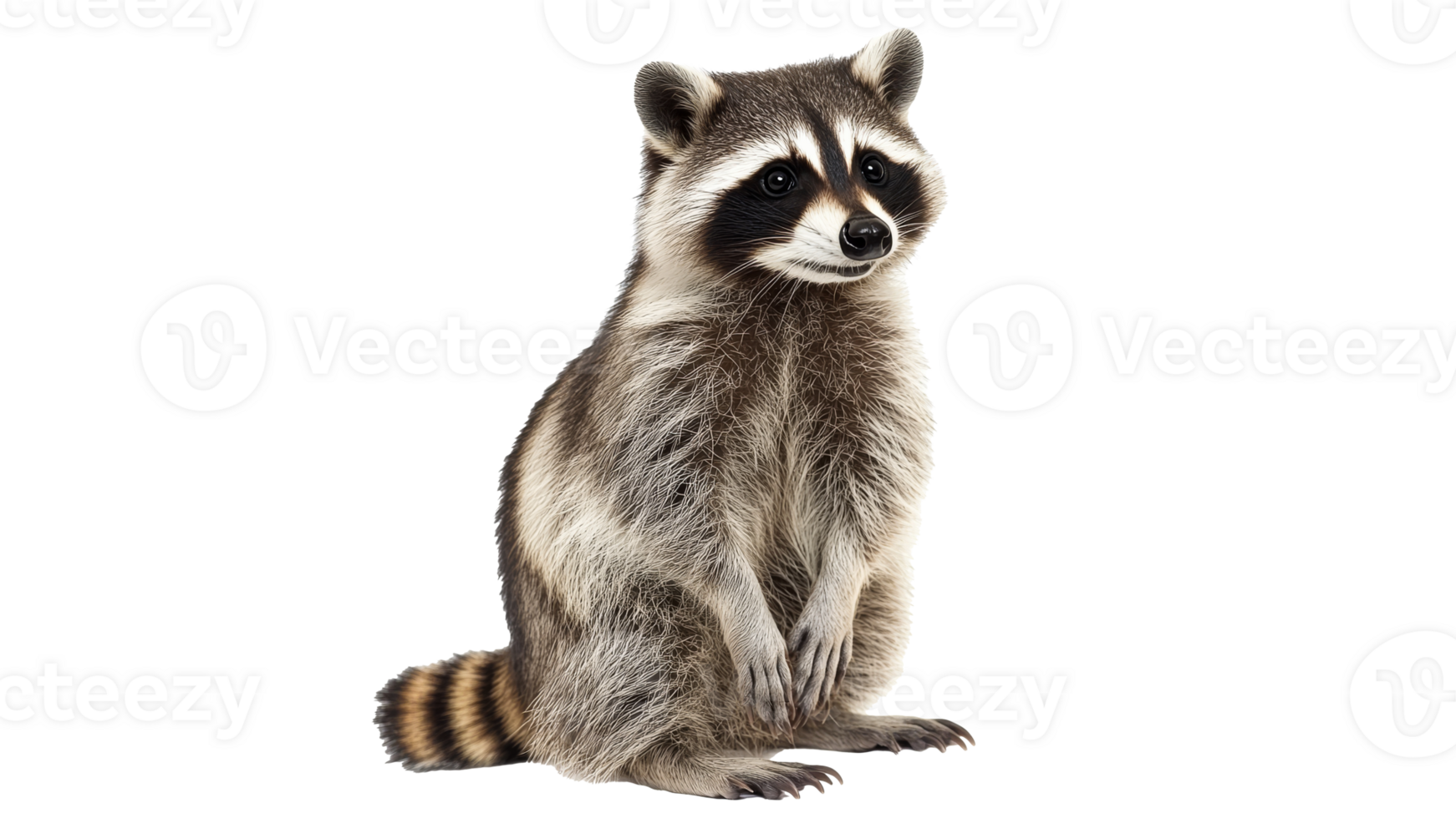 Alert raccoon sitting calmly in daylight png