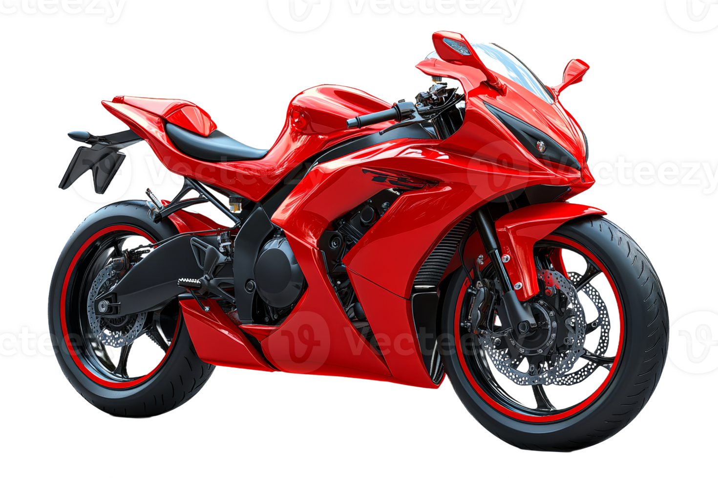 Sleek red sports motorcycle on display png