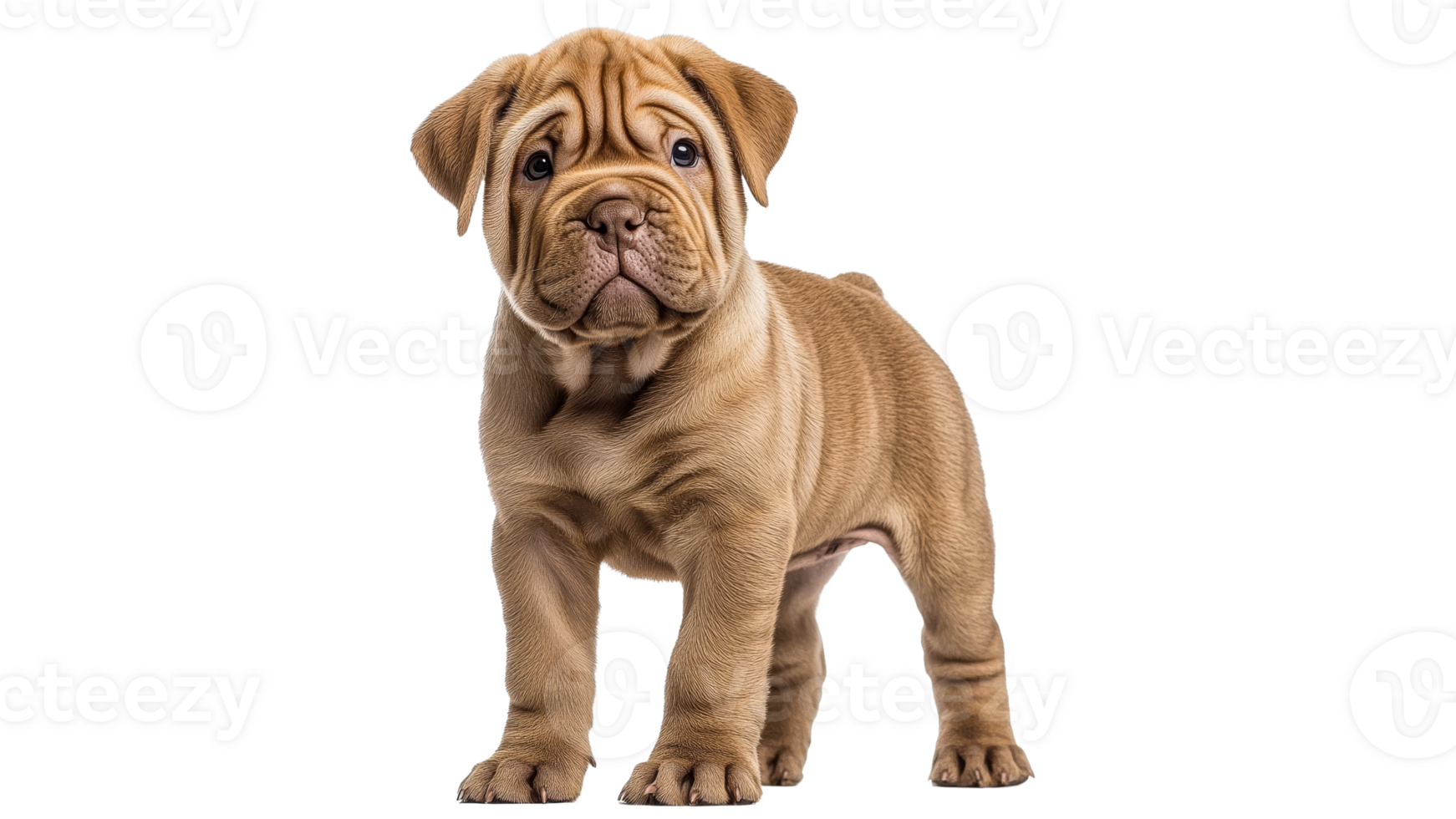 Adorable wrinkled puppy stands in a playful pose png