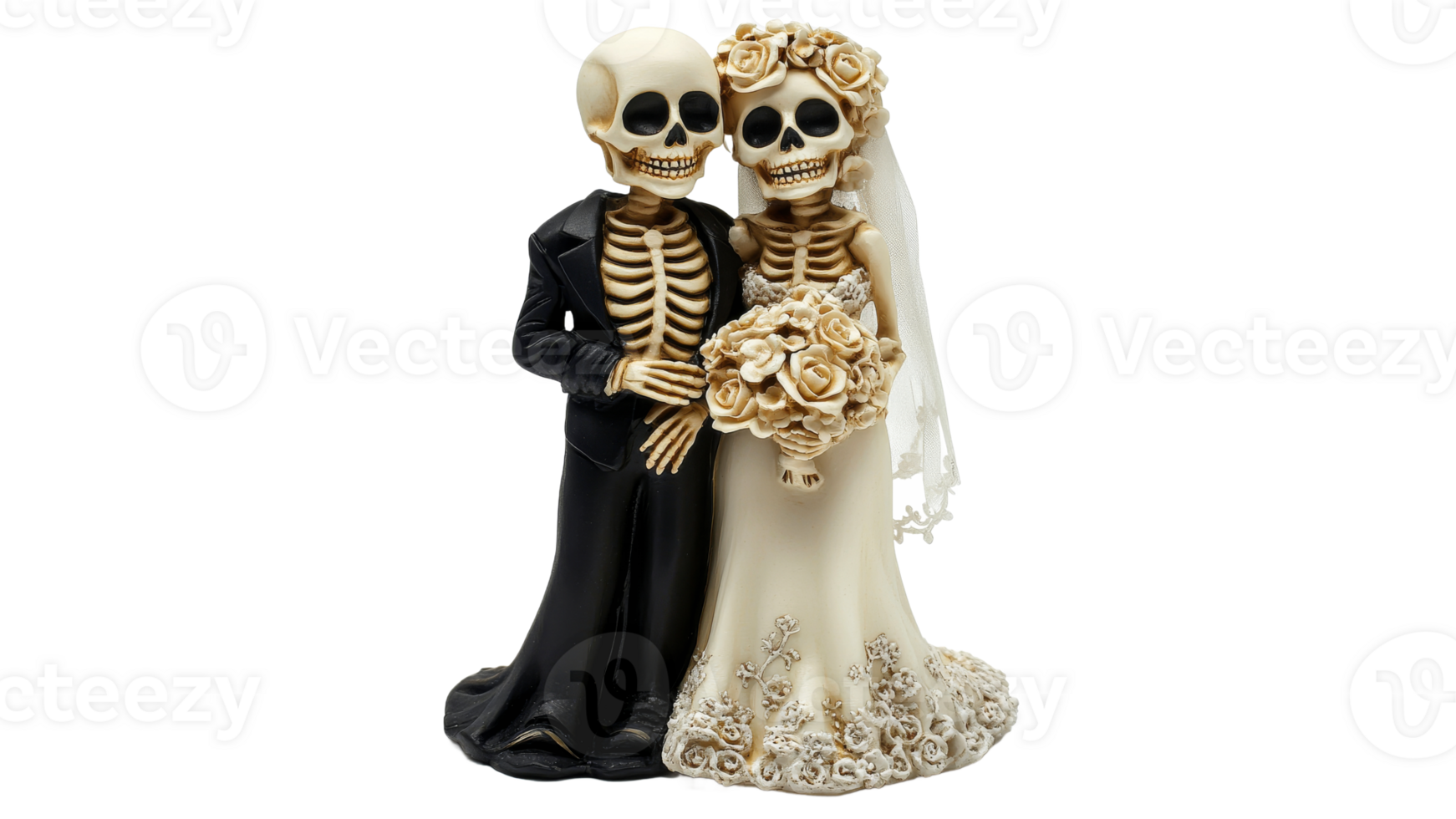 Skeleton couple celebrates love at wedding png