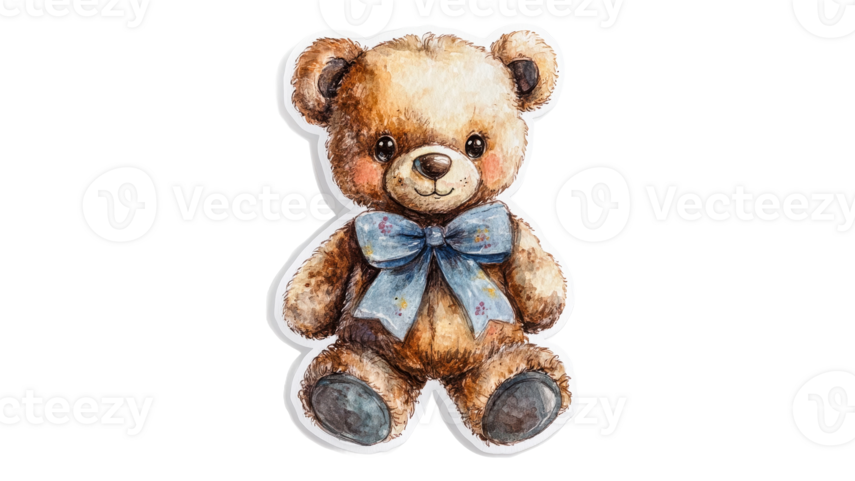 Cute teddy bear with a blue bow and soft fur png