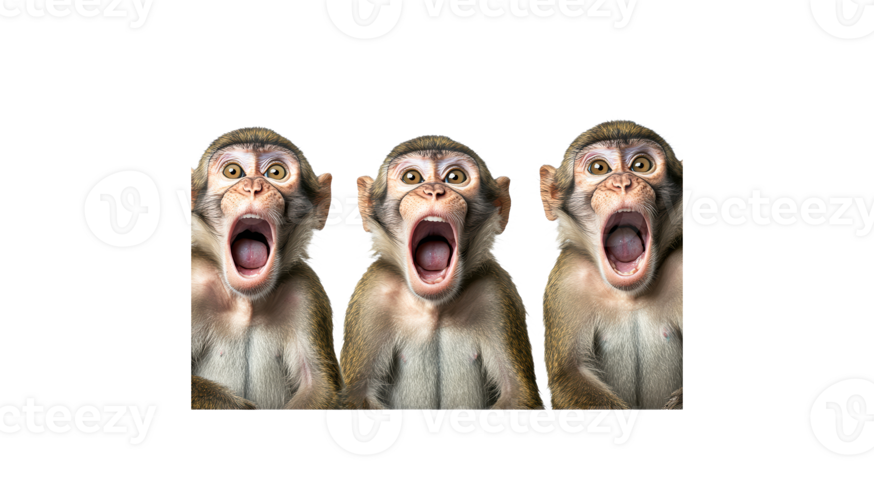 Three monkeys express surprise in a playful moment png