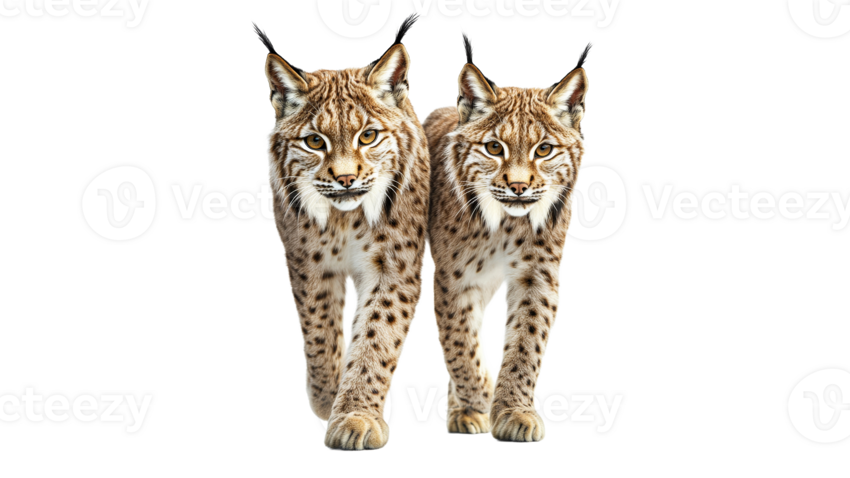 Lynxes walking side by side in natural habitat png