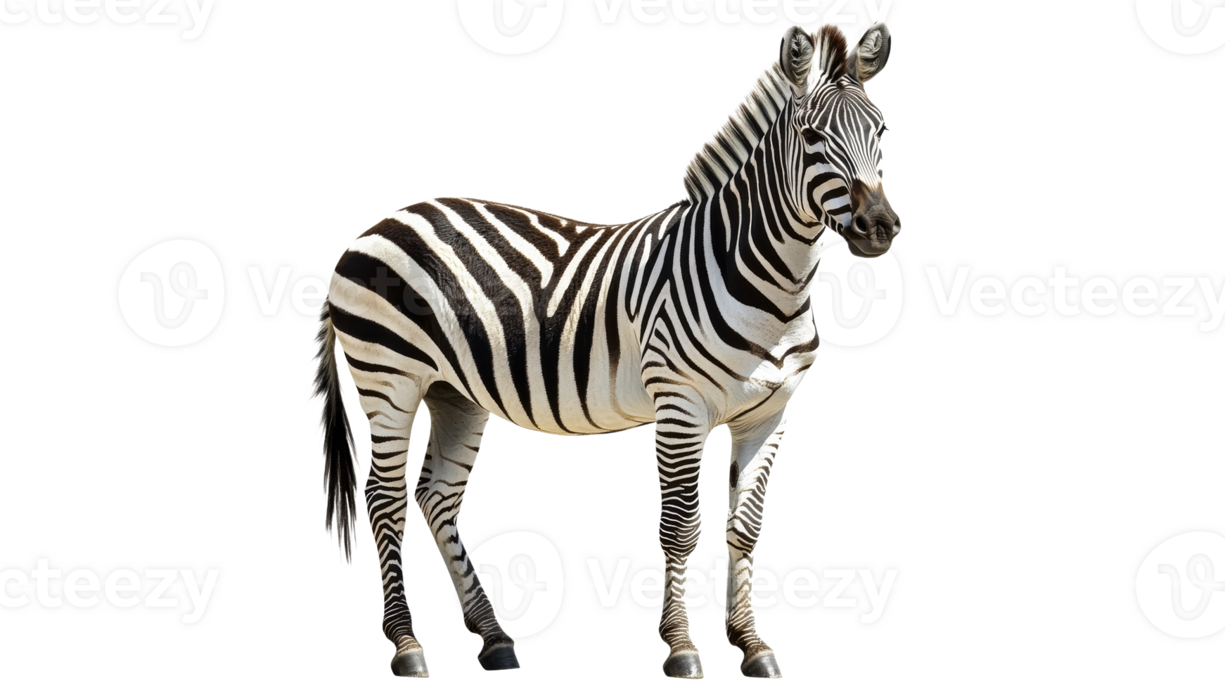 Striking zebra standing on white background png