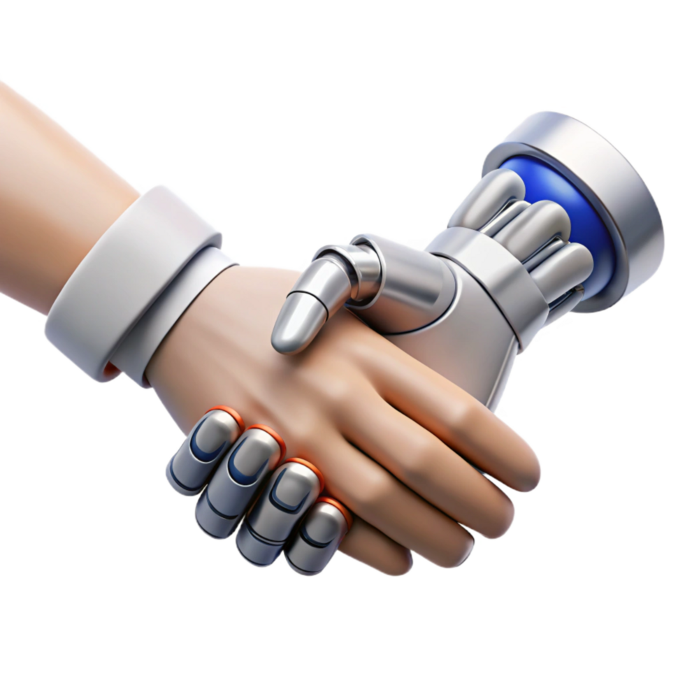 vibrant minimalist Human and Robot Hands Shaking Transparent Background high resolution png