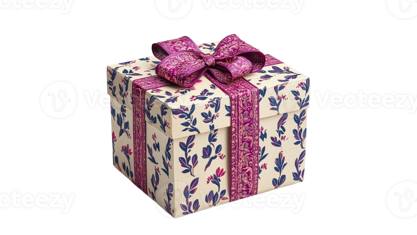 Beautifully wrapped gift box with floral design transparent png