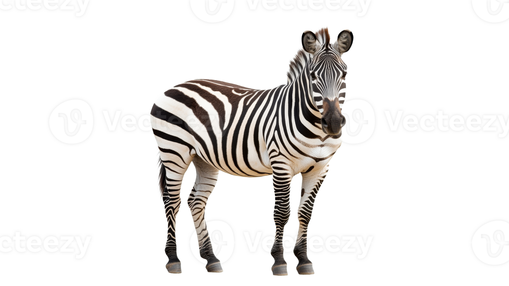Striped zebra standing in a natural pose png