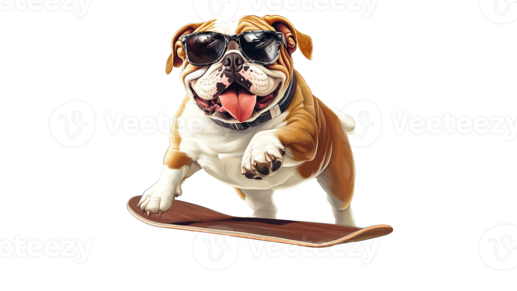 Bulldog enjoys skateboarding on sunny day png