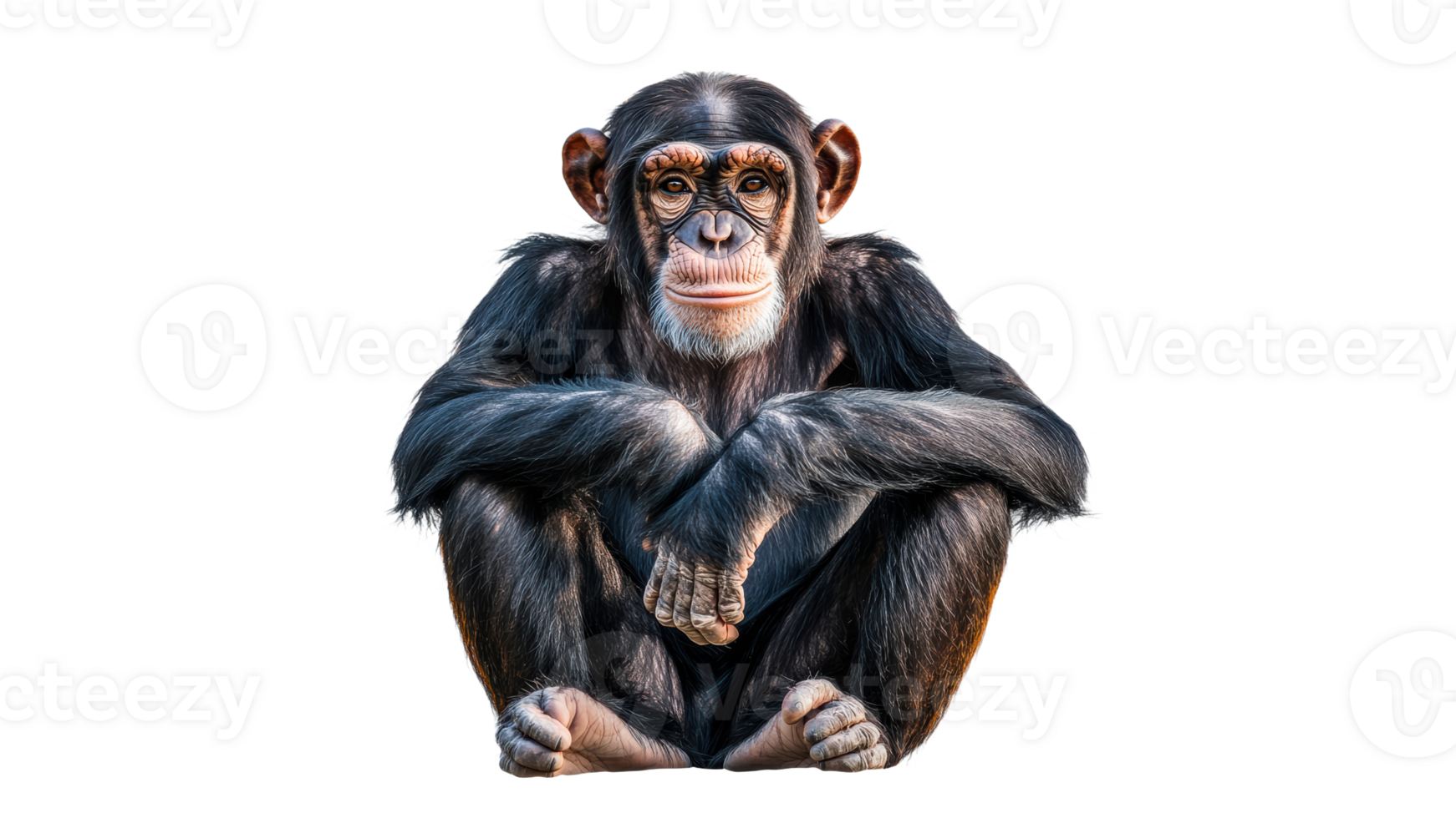 Chimpanzee sitting calmly on a white background png