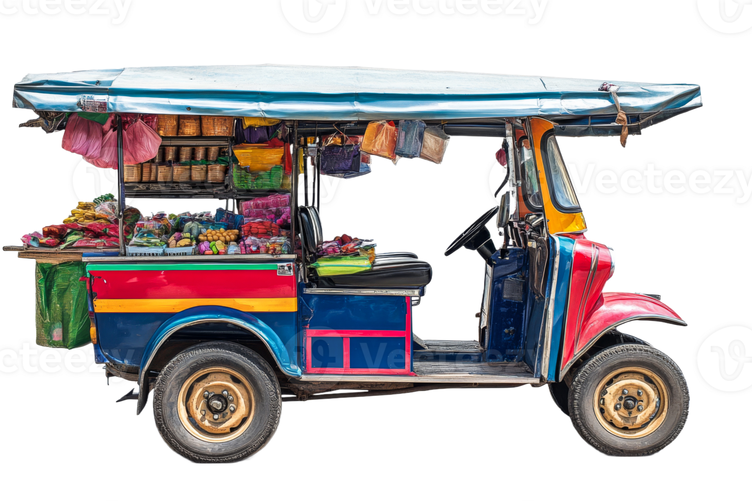 Colorful roadside market tuk tuk in sunny setting png