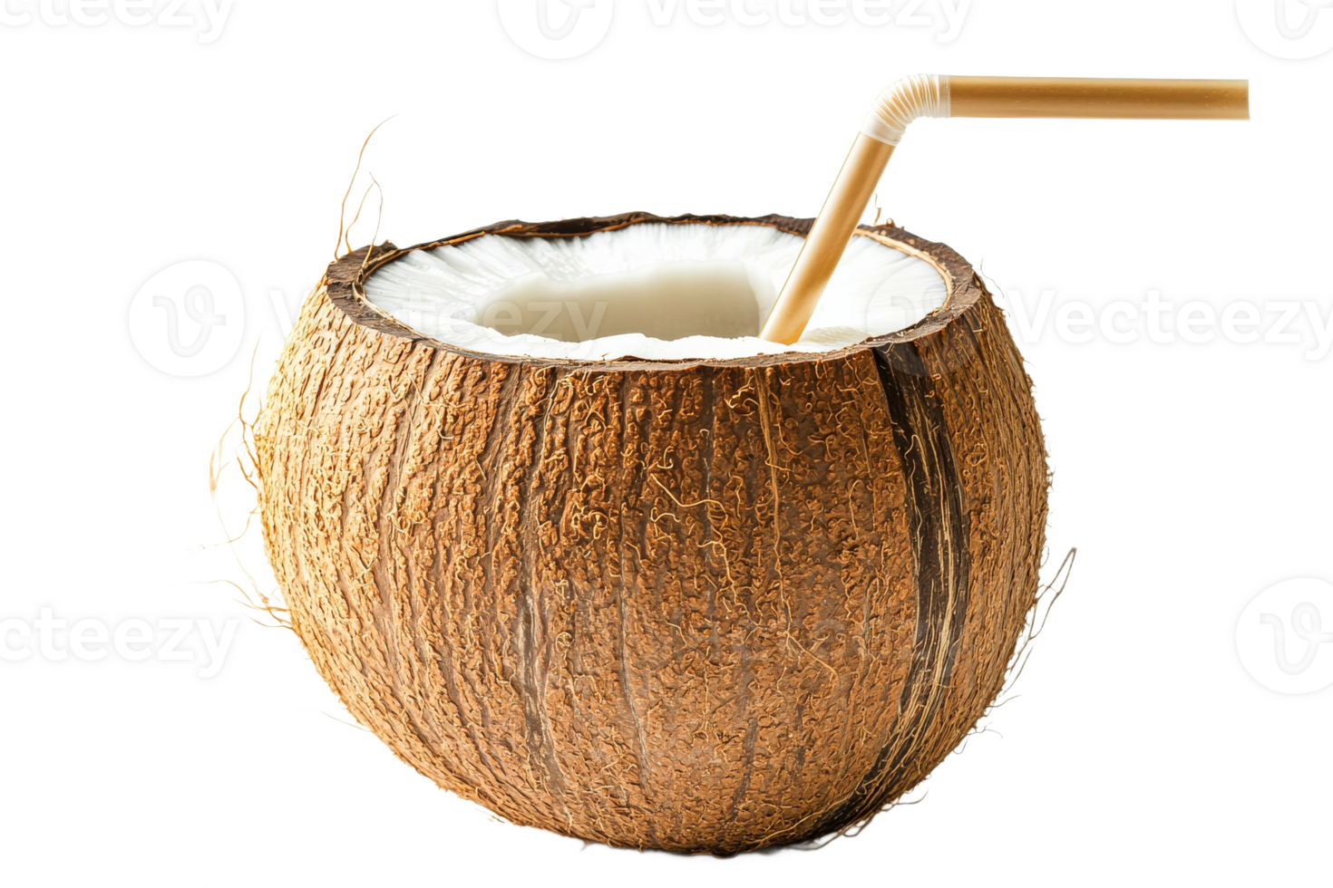 Enjoying coconut water from a fresh coconut shell png