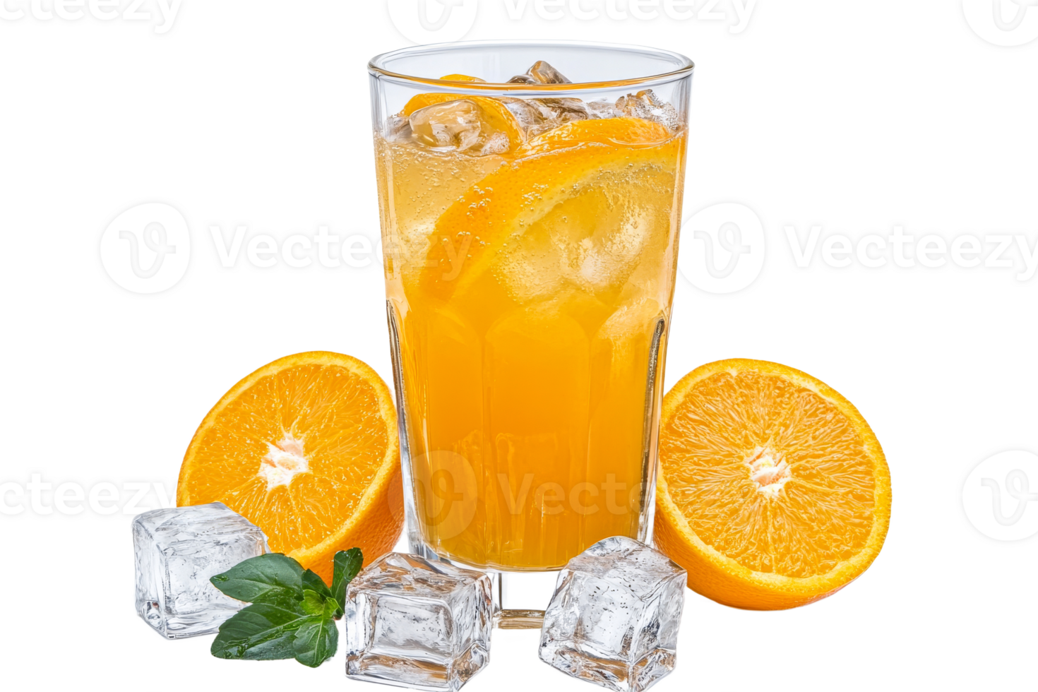 Refreshing citrus drink with ice and orange slices png