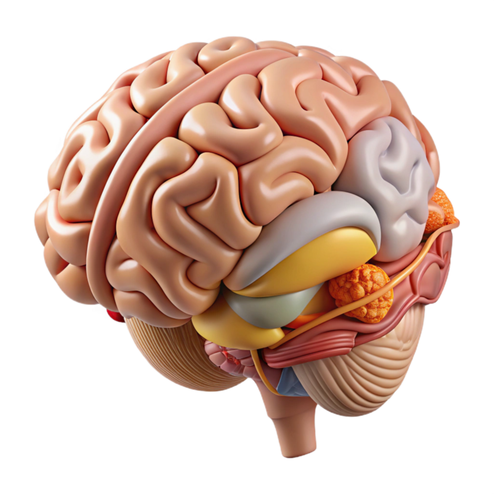 elegant rustic Human Brain Structure Diagram Cutout with Labeled Parts detailed png