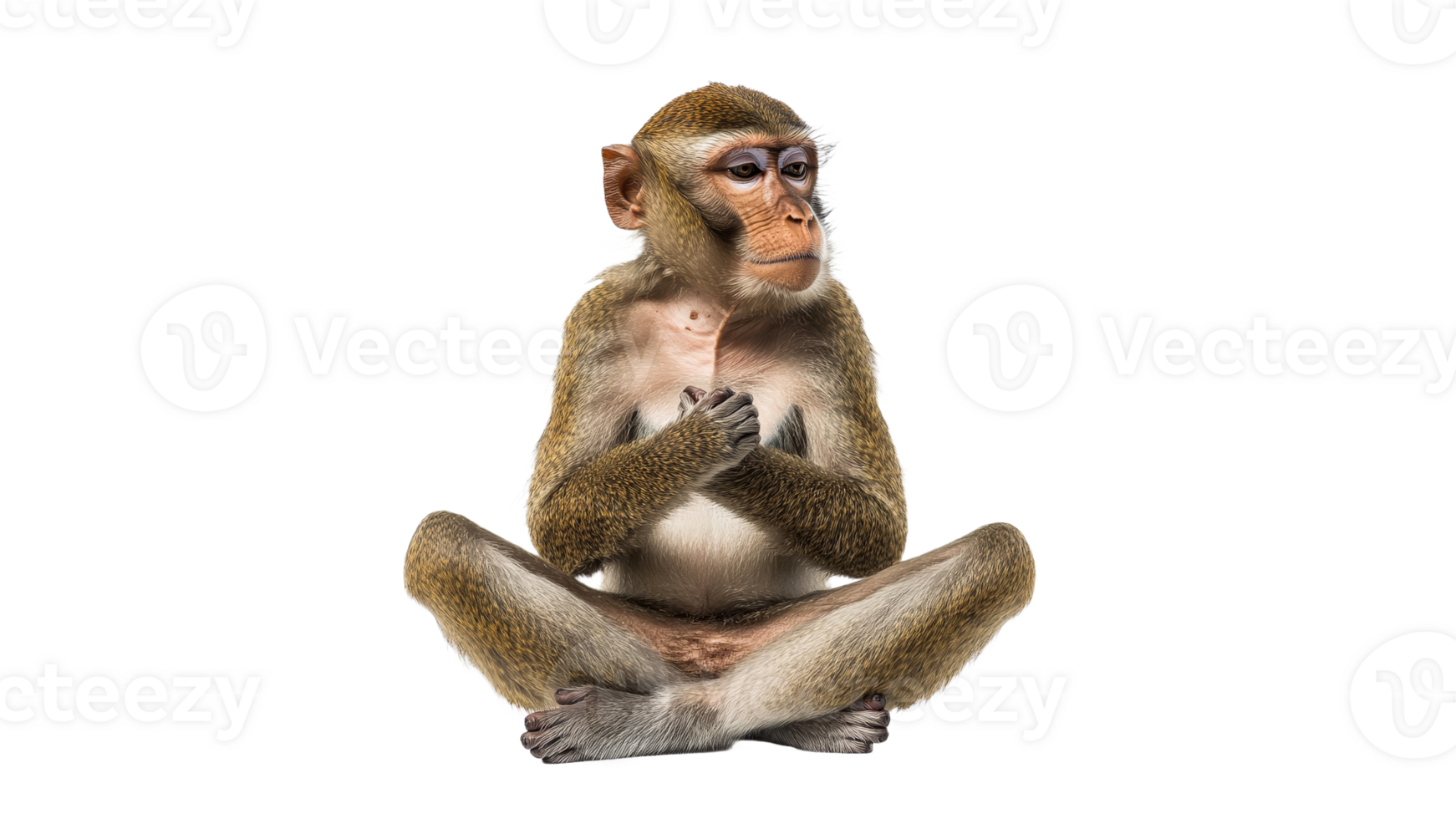 Monkey sitting calmly with hands clasped together png