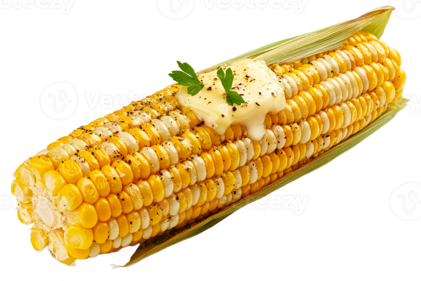 Grilled corn on the cob with butter and herbs png