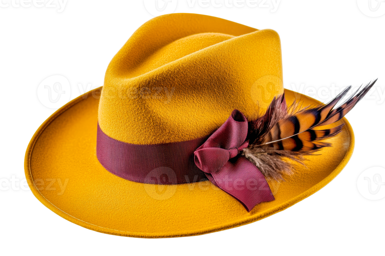 Stylish yellow hat adorned with feathers png