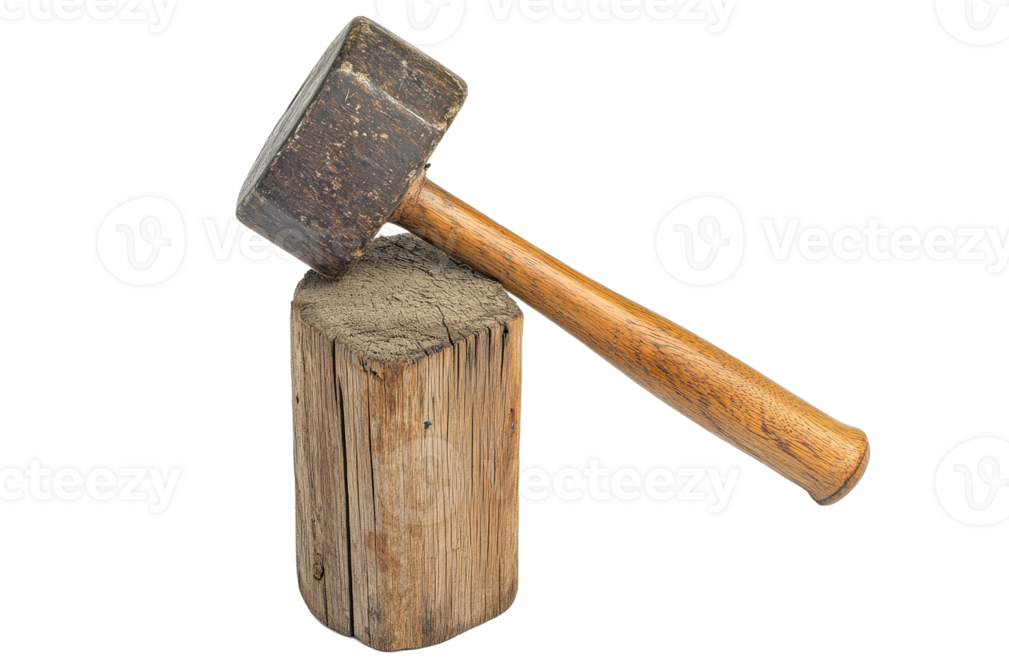 Wooden mallet resting on a wooden block png