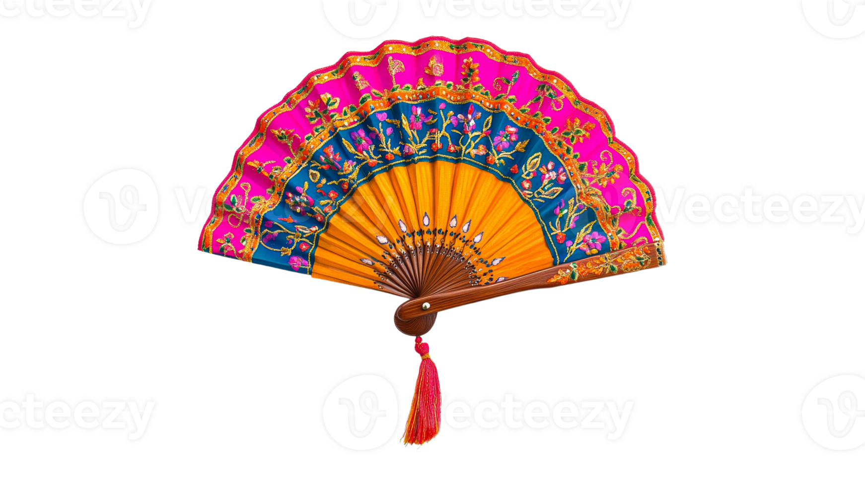 Colorful hand painted fan on a white background png